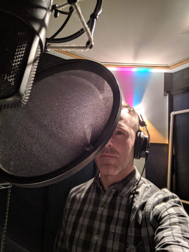 Voice actor working at his voice acting career