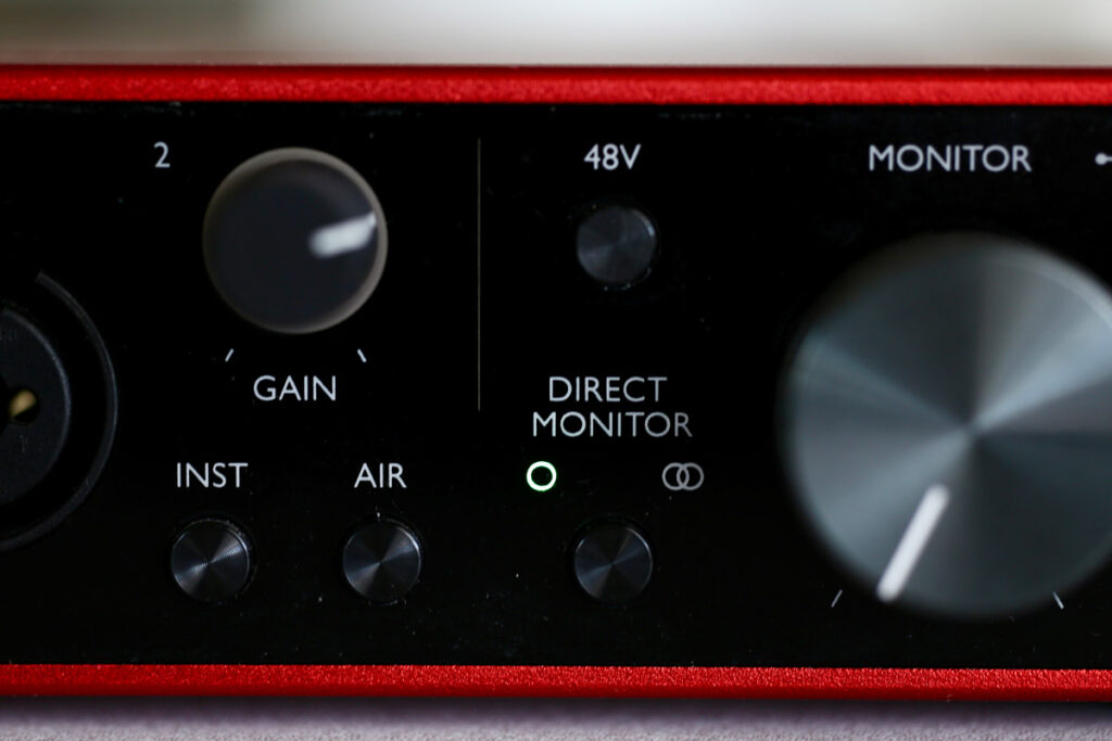 Mono Direct Monitor Selected on Focusrite Scarlett 2i2