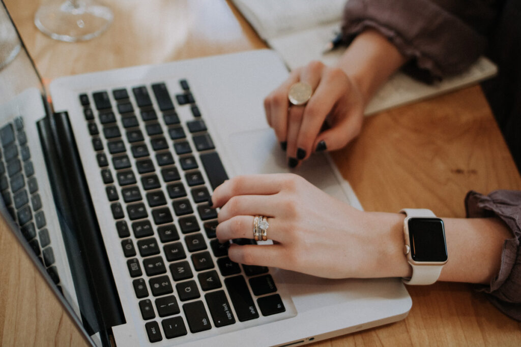 woman researching on computer